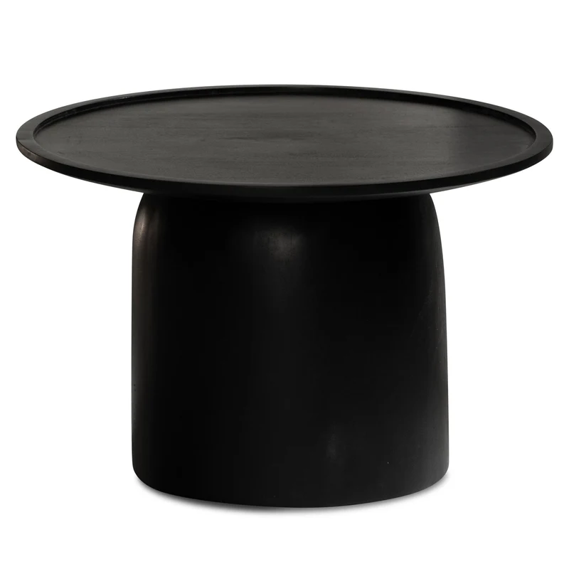 Couchtisch Mango Massivholz Rund 60x60x40cm Schwarz Trommelgestell