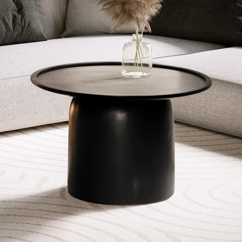 Couchtisch Mango Massivholz Rund 60x60x40cm Schwarz Trommelgestell