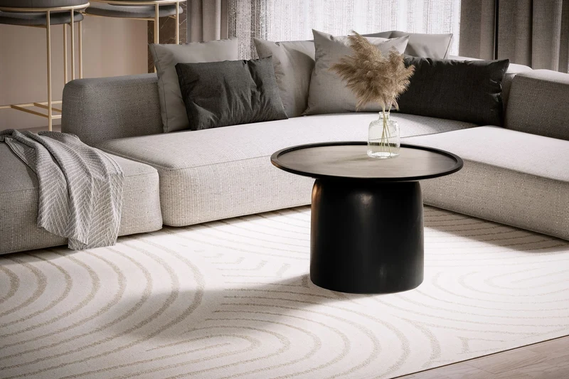 Couchtisch Mango Massivholz Rund 60x60x40cm Schwarz Trommelgestell