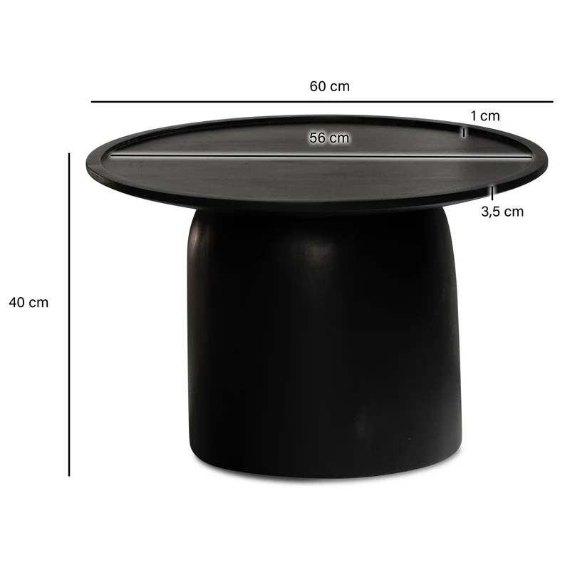 Couchtisch Mango Massivholz Rund 60x60x40cm Schwarz Trommelgestell