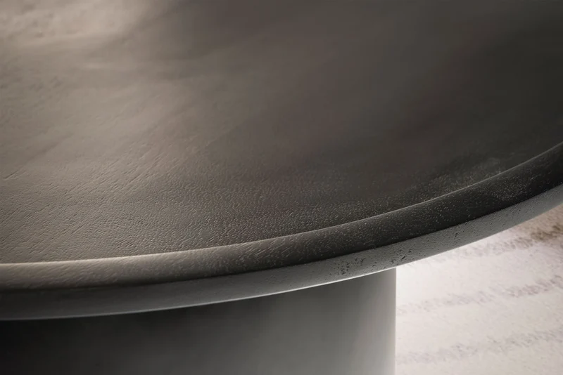 Couchtisch Mango Massivholz Rund 60x60x40cm Schwarz Trommelgestell