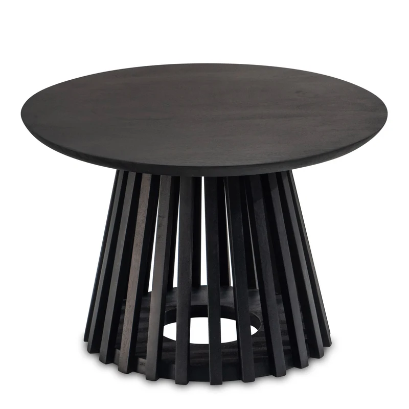 Couchtisch Mango Massivholz Rund 60x60x41cm Schwarz Modern Gittergestell