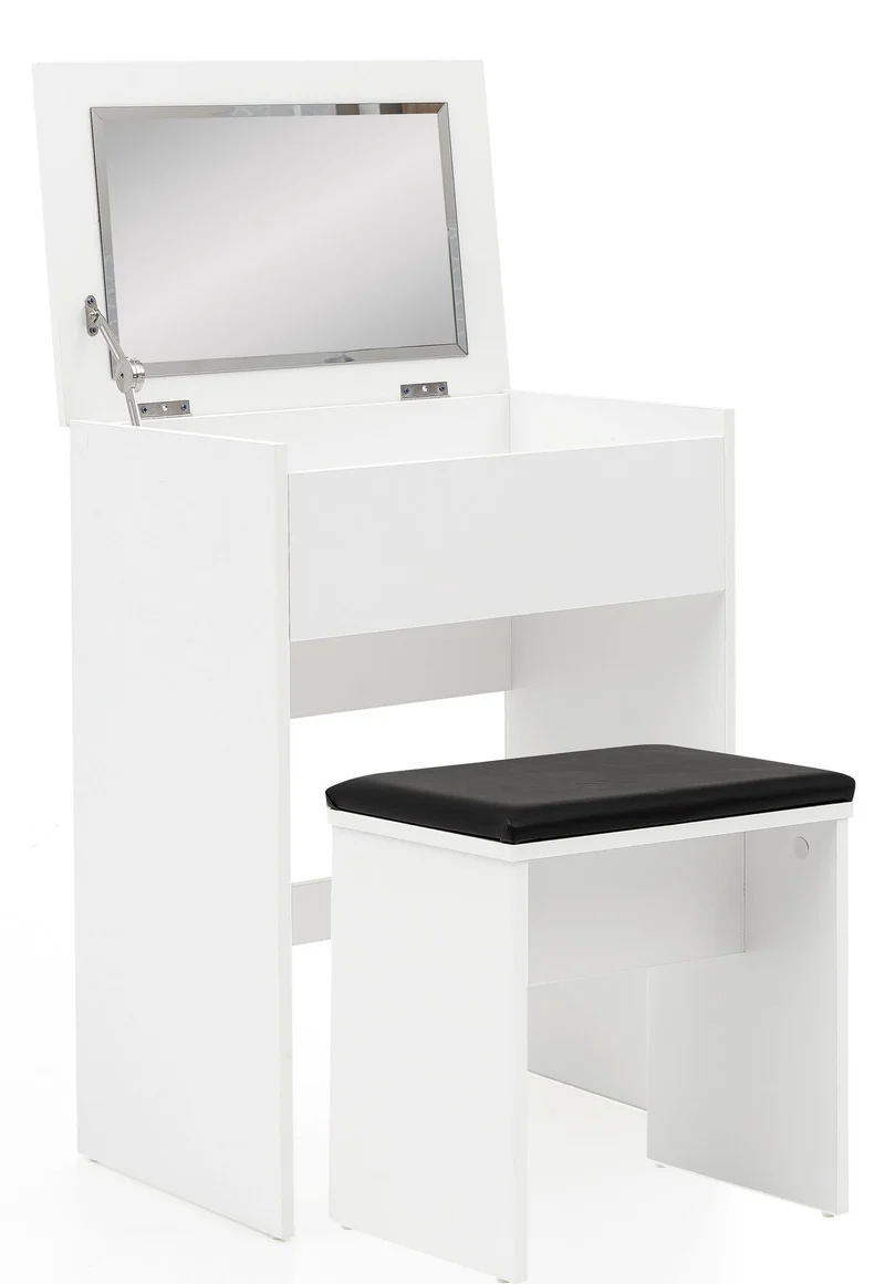 Schminktisch WL5.730 60x81x40cm Holz Weiß mit Hocker & Spiegel Modern