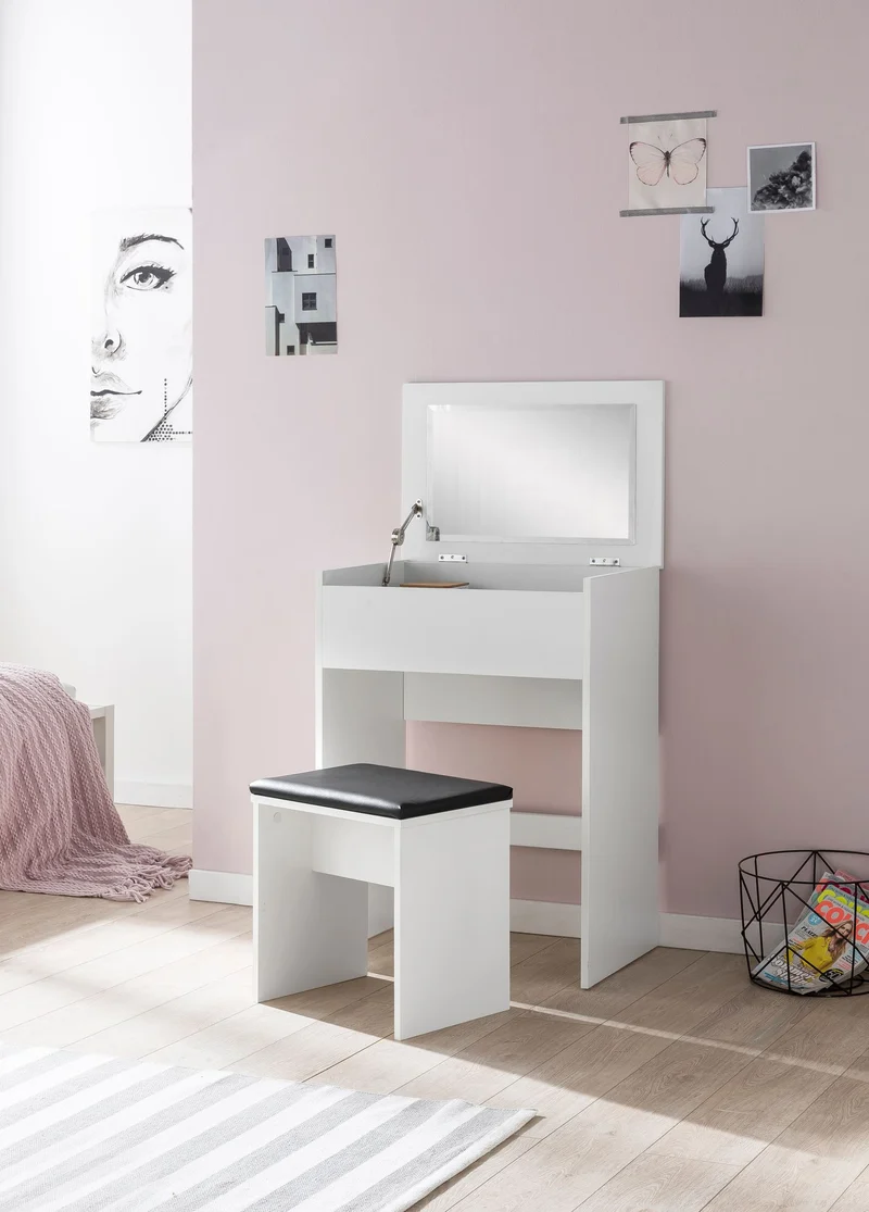 Schminktisch WL5.730 60x81x40cm Holz Weiß mit Hocker & Spiegel Modern