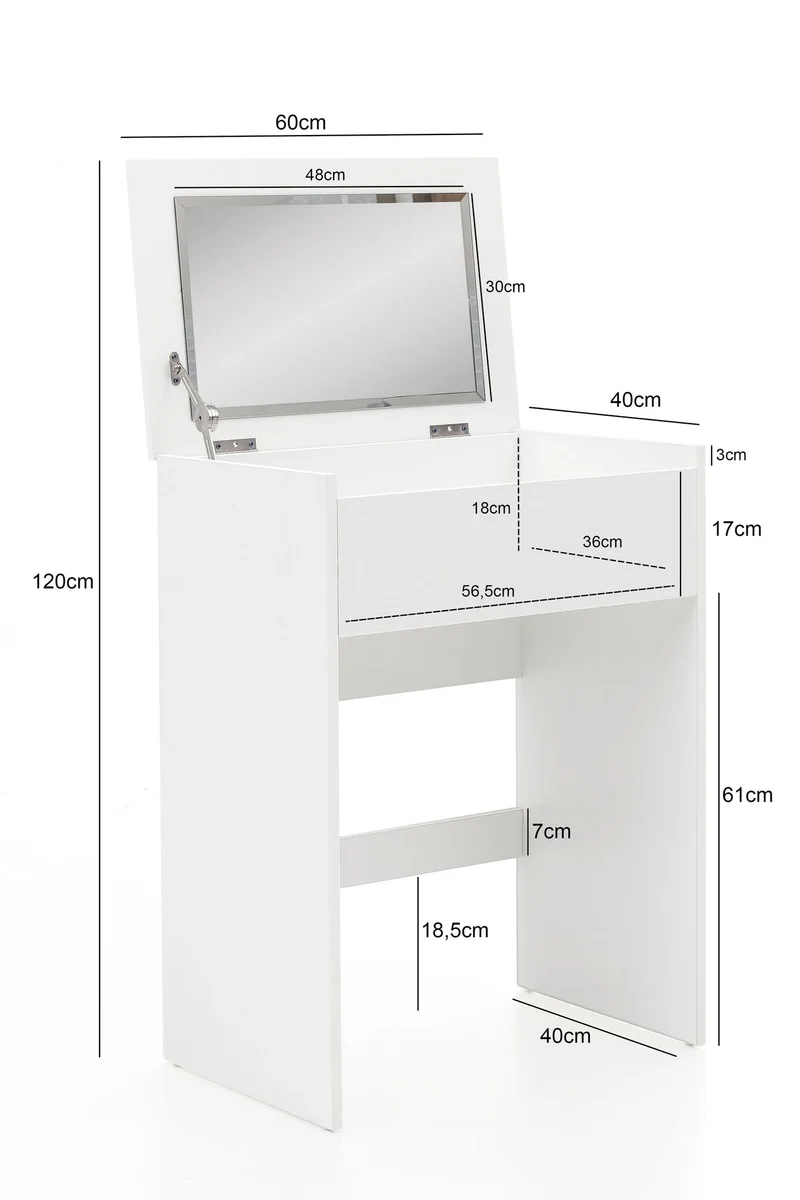 Schminktisch WL5.730 60x81x40cm Holz Weiß mit Hocker & Spiegel Modern