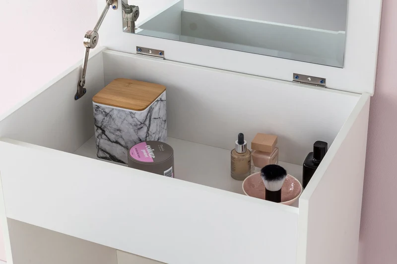 Schminktisch WL5.730 60x81x40cm Holz Weiß mit Hocker & Spiegel Modern