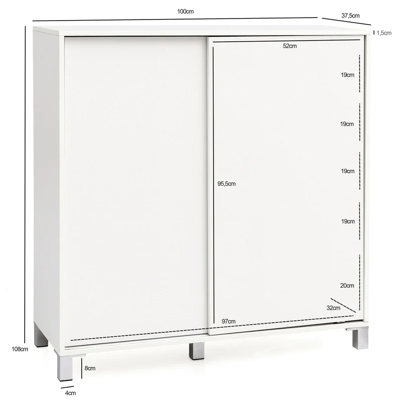 Schuhschrank WL5.712 Holz Weiß 100x108x37,5cm 20 Paar Modern Flur