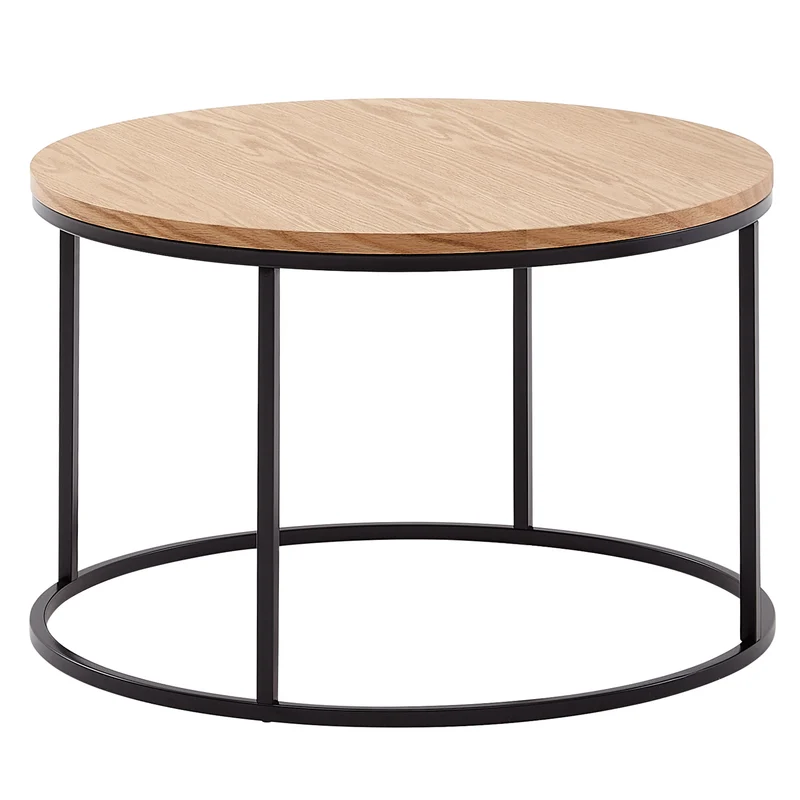 Couchtisch 70x70x45cm Eiche Holz Metall Modern Rund Wohnzimmer