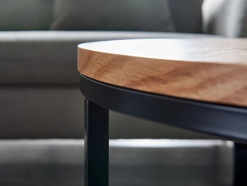 Couchtisch 70x70x45cm Eiche Holz Metall Modern Rund Wohnzimmer