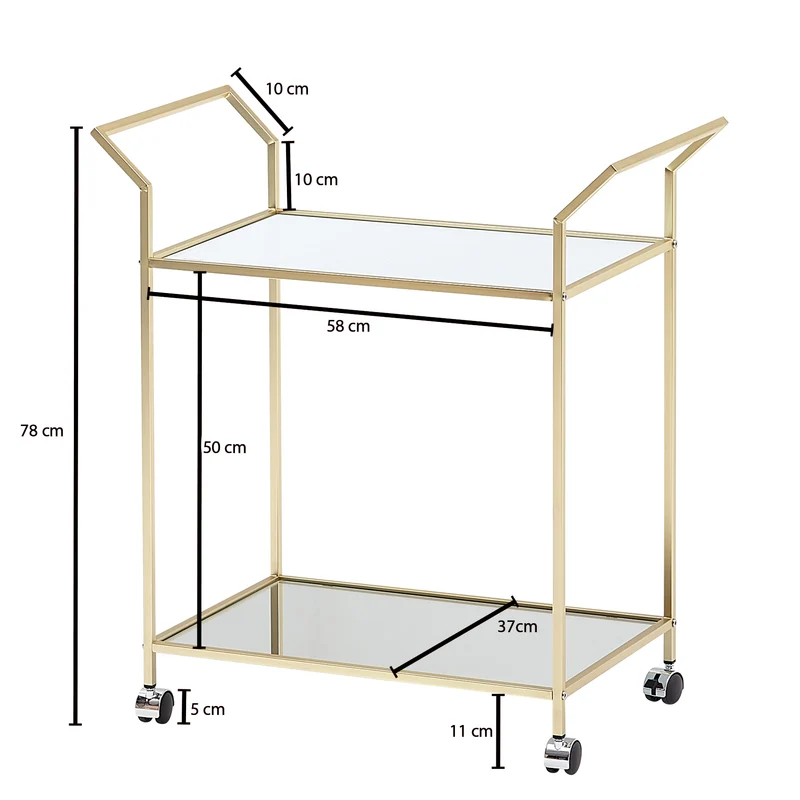 Servierwagen Gold Glas Metall 73x78x37cm Beistelltisch auf Rollen