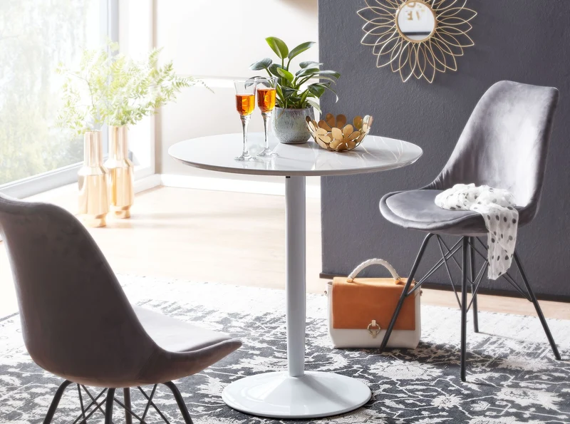 Esstisch Rund 75x75x74cm Weiß Hochglanz 2 Personen Modern