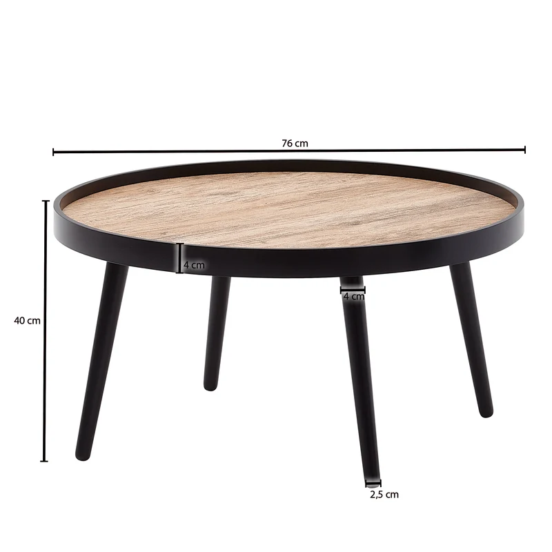 Couchtisch Rund 76x76x40cm Schwarz Braun Modern Wohnzimmer Tisch