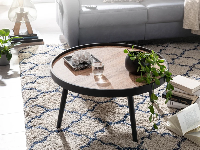 Couchtisch Rund 76x76x40cm Schwarz Braun Modern Wohnzimmer Tisch
