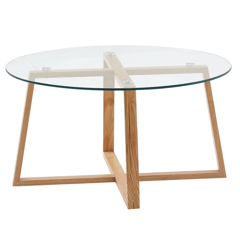 Couchtisch Eiche Massivholz Glas Rund 78x78x41cm Modern Wohnzimmer
