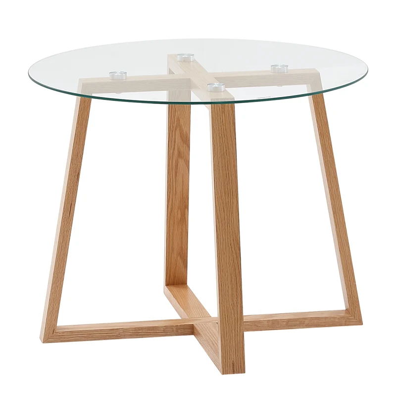 Couchtisch Eiche Massivholz Glas Rund 58x58x47cm Modern Wohnzimmer