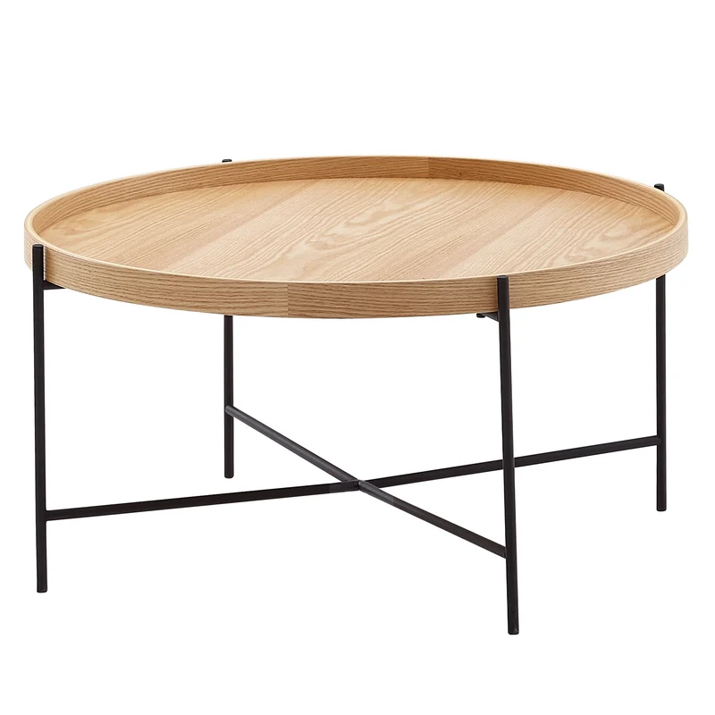 Couchtisch 78x78x40cm Eiche Holz Metall Modern Rund Wohnzimmer