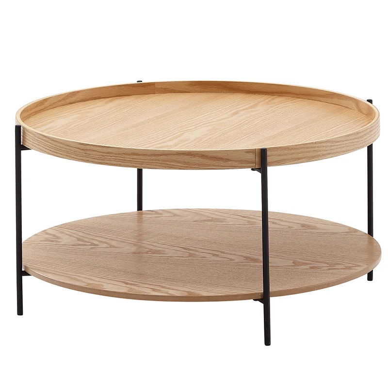 Couchtisch 78x78x40cm Eiche Metall Rund Modern mit Ablage Wohnzimmer