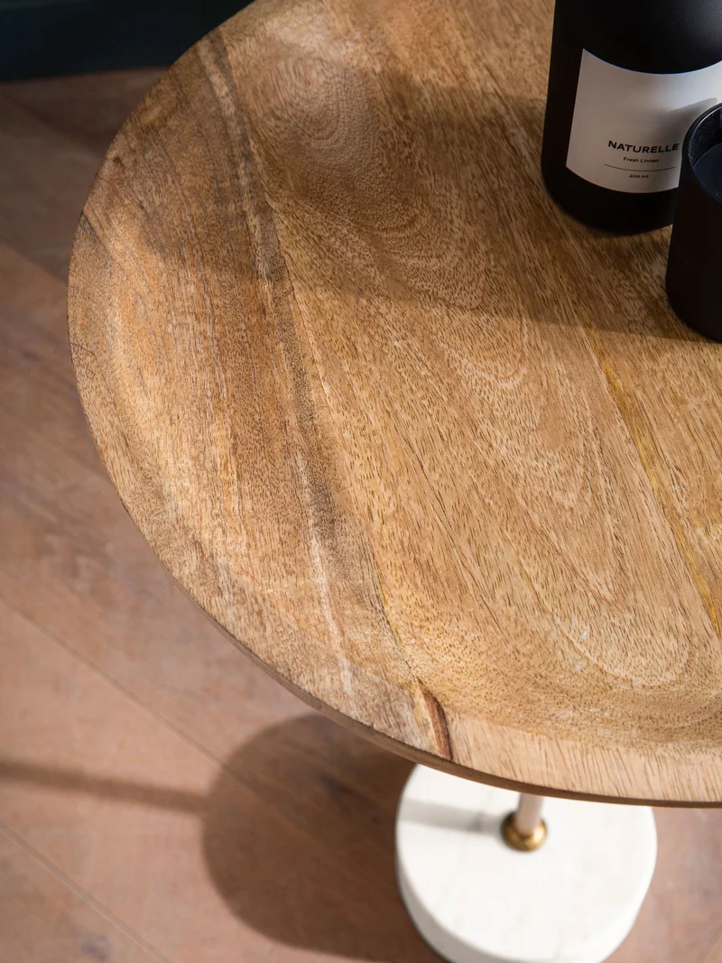 Beistelltisch Mango Massivholz Marmor 40x40x55cm Rund Modern