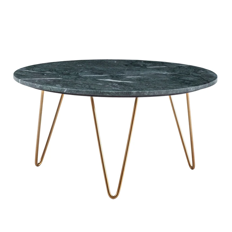Couchtisch Marmor Grün 70x70x35cm Metall Gold Dreibein Modern