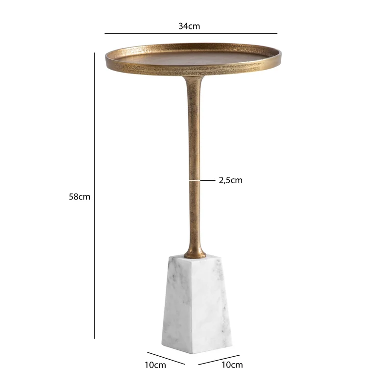 Beistelltisch Marmor Metall 34x34x58cm Gold Weiß Rund Modern