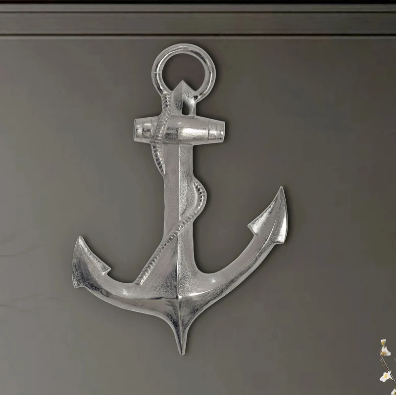 Deko Anker 70cm Silber Aluminium Maritim Wanddeko Modern