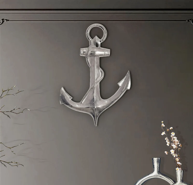 Deko Anker 70cm Silber Aluminium Maritim Wanddeko Modern