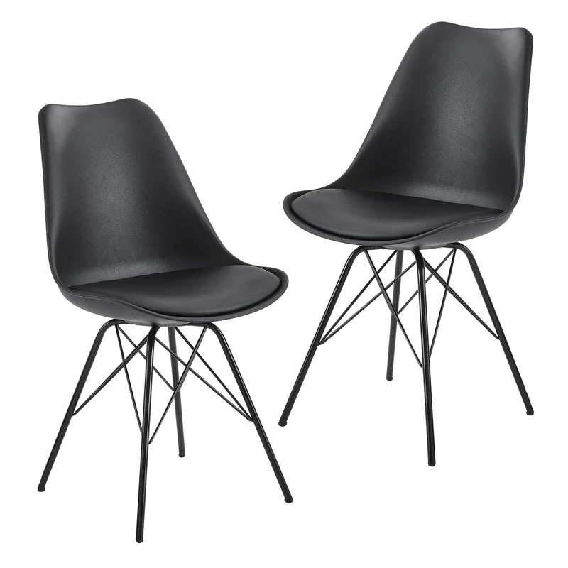 Esszimmerstuhl 2er Set Skandinavisch Kunststoff Kunstleder Schwarz