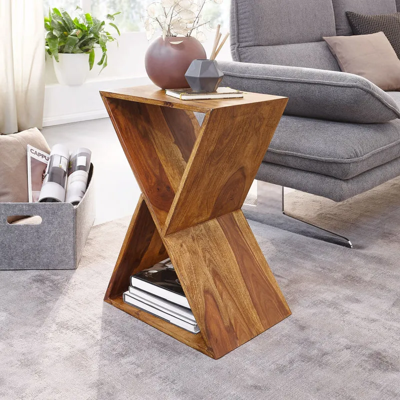 Beistelltisch X-Form 43x60x30cm Sheesham Massivholz mit Ablagen
