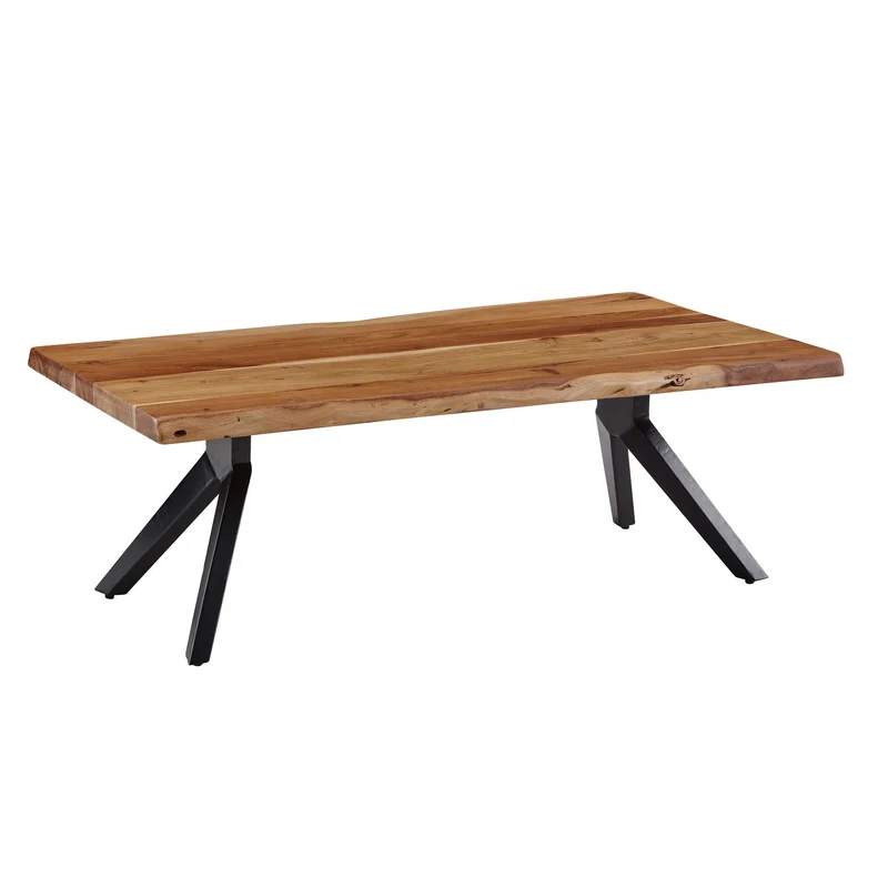 Couchtisch Akazie Massivholz Metall Baumkante Industrial Braun 115x37x64cm