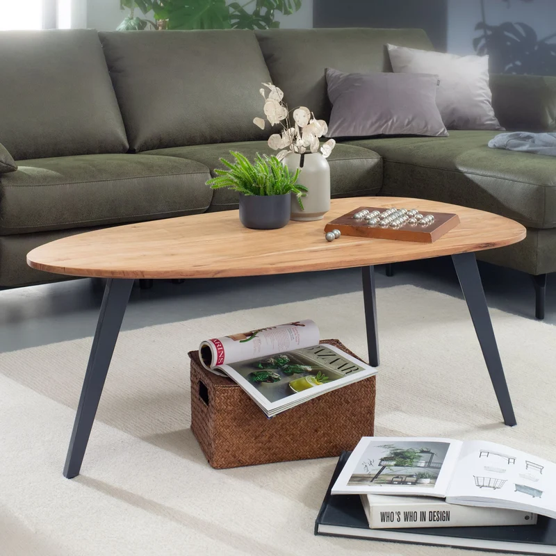 Couchtisch Akazie Massivholz Nierenform 110x45x60cm Modern Metall
