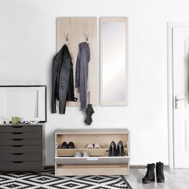 Garderobe Salerno mit Spiegel & Schuhschrank Spanplatte Sonoma Modern