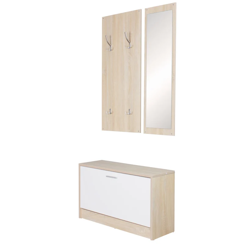 Garderobe Salerno mit Spiegel & Schuhschrank Spanplatte Sonoma Modern