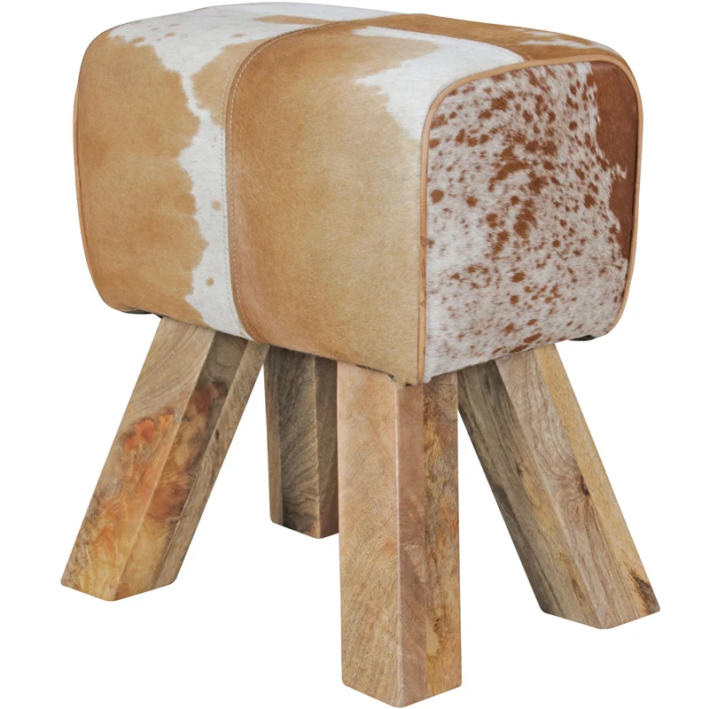 Sitzhocker Turnbock Ziegenfell Braun Weiß 40x30x47cm Beistellhocker