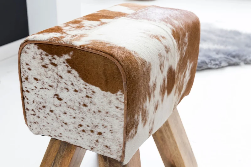 Sitzhocker Turnbock Ziegenfell Braun Weiß 40x30x47cm Beistellhocker