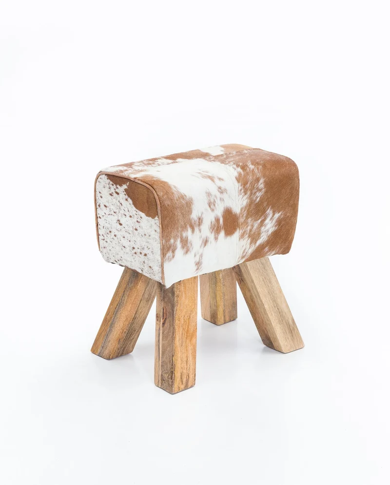 Sitzhocker Turnbock Ziegenfell Braun Weiß 40x30x47cm Beistellhocker
