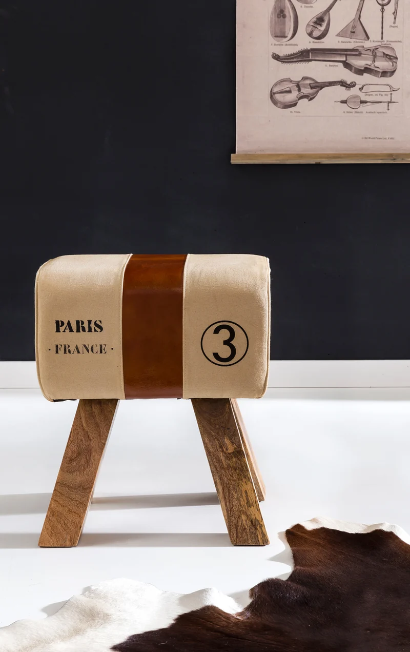 Sitzhocker CANVAS Braun Echtleder 40x30x47cm Turnbock Design