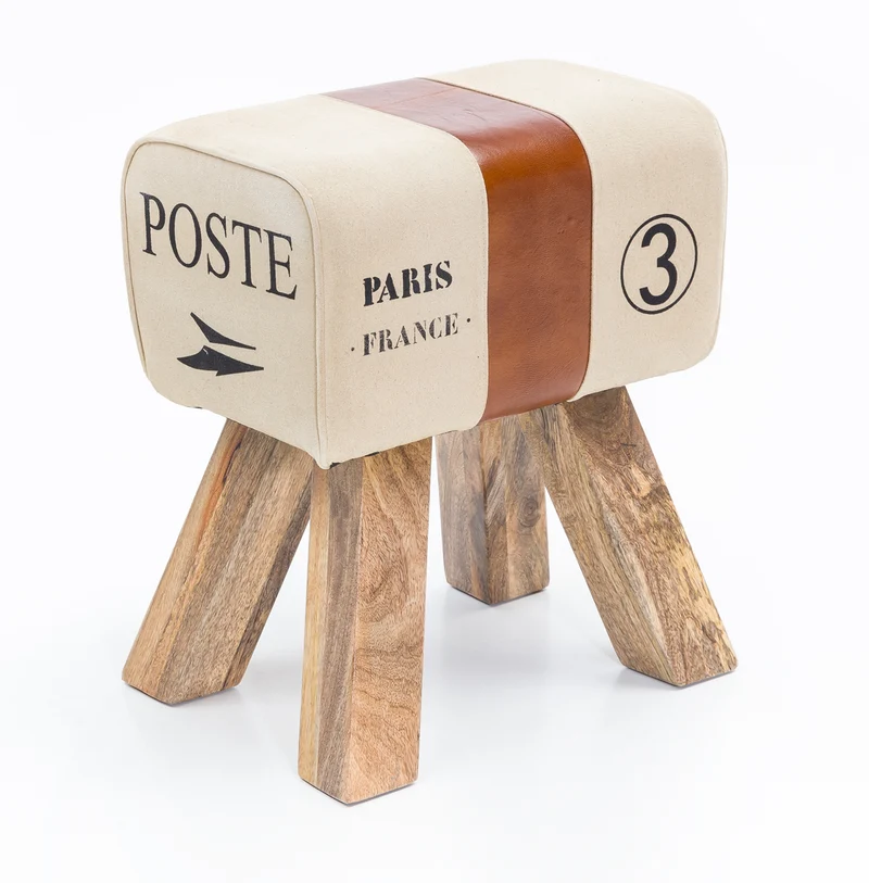 Sitzhocker CANVAS Braun Echtleder 40x30x47cm Turnbock Design