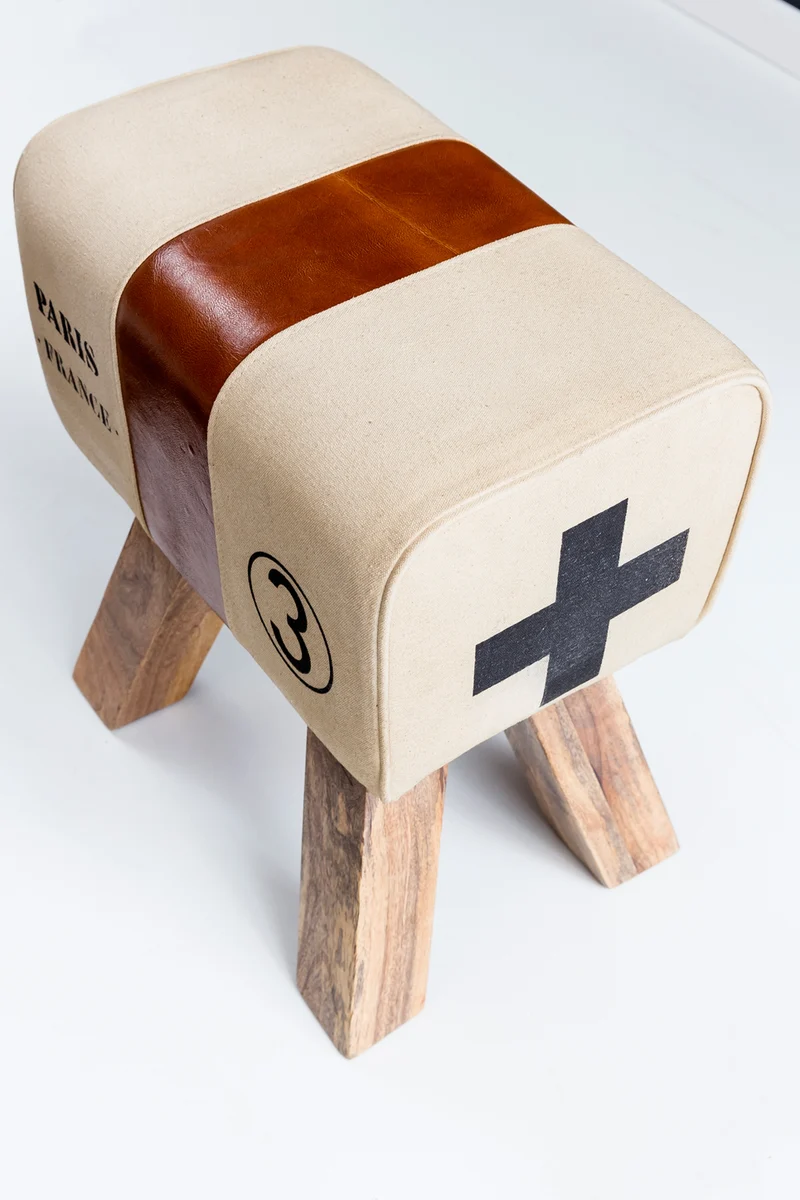 Sitzhocker CANVAS Braun Echtleder 40x30x47cm Turnbock Design