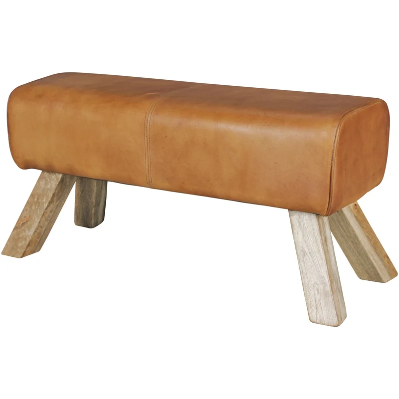 Sitzhocker WL5.105 Leder Holzbeine 90x30x43cm Modern Springbock