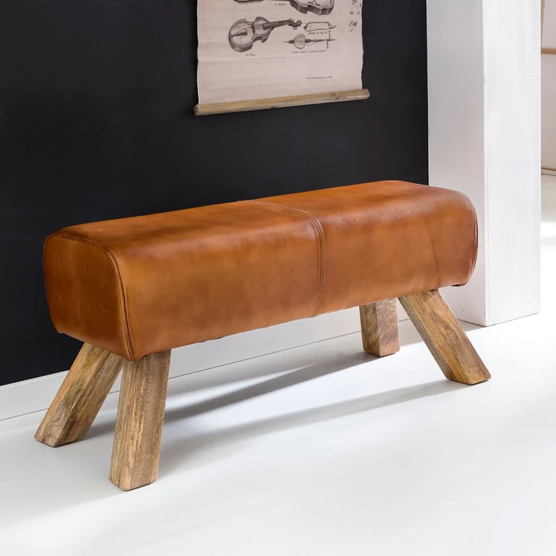 Sitzhocker WL5.105 Leder Holzbeine 90x30x43cm Modern Springbock