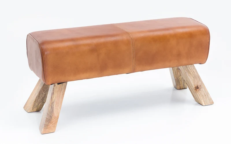 Sitzhocker WL5.105 Leder Holzbeine 90x30x43cm Modern Springbock