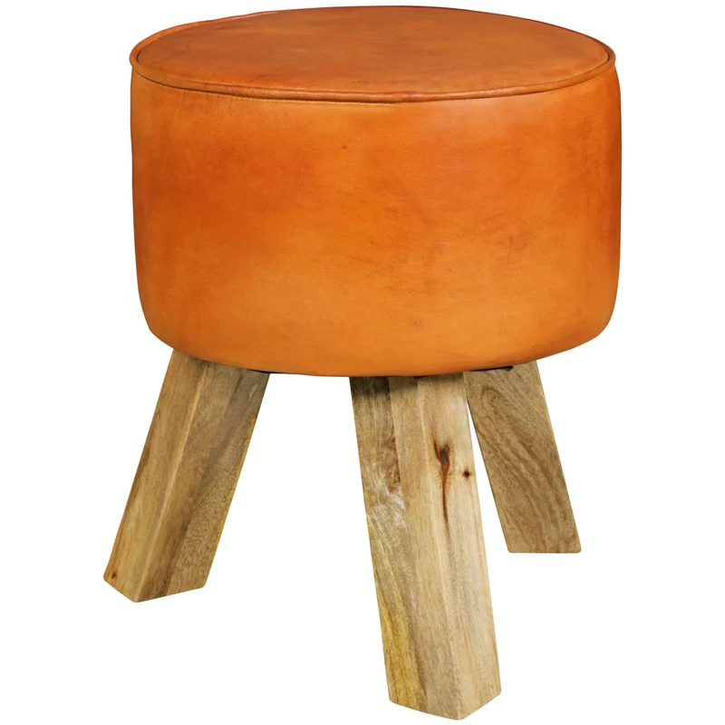 Sitzhocker WL5.102 Holz Leder Braun Modern 37x45x37 cm