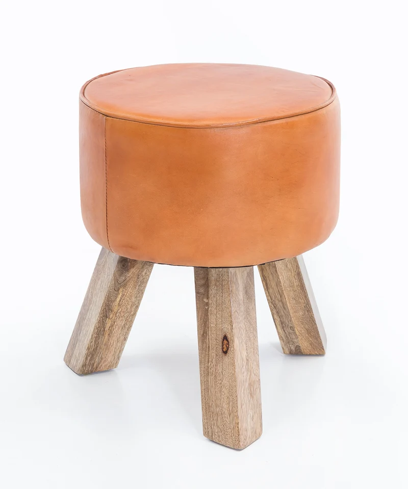 Sitzhocker WL5.102 Holz Leder Braun Modern 37x45x37 cm
