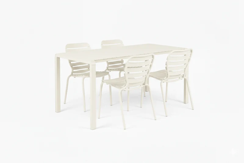 Gartenmöbel-Set Vondel: Tisch mit 4 Stühlen aus Aluminium in Weiß