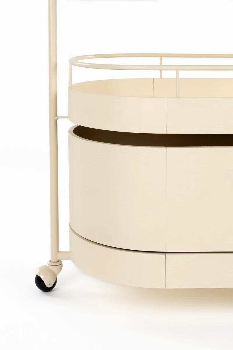 Servierwagen Wim mit Massivholz-Tischplatte und Stahlgestell, Beige