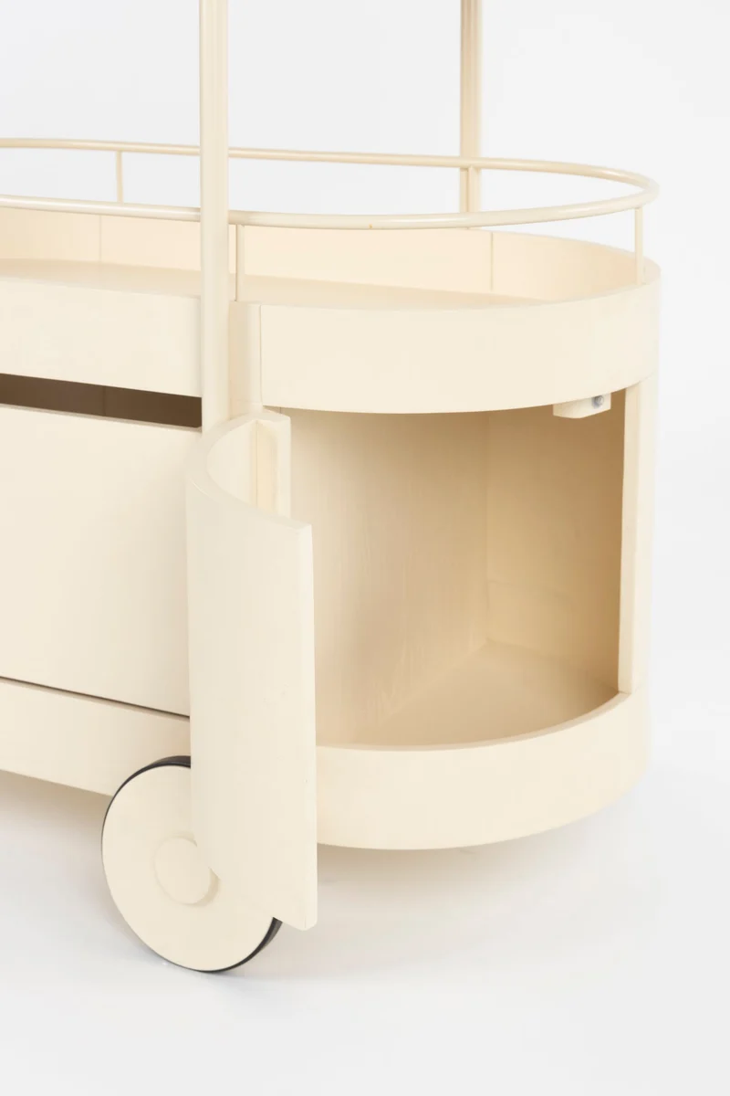 Servierwagen Wim mit Massivholz-Tischplatte und Stahlgestell, Beige
