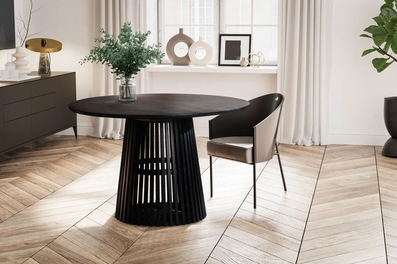 Esstisch Mango Massivholz 120x120cm Rund Schwarz Gittergestell Modern