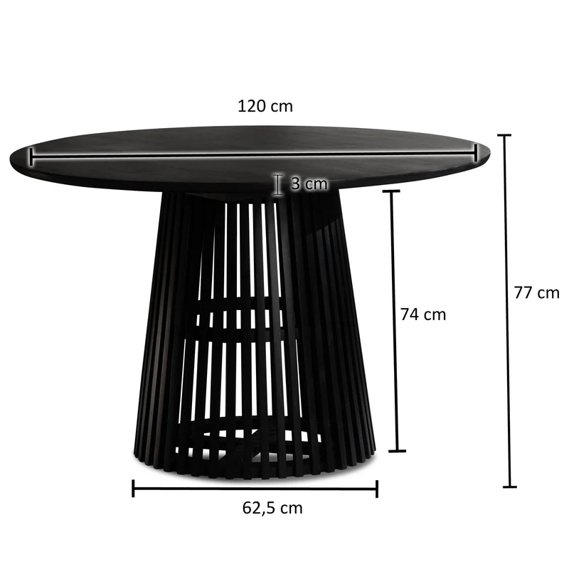 Esstisch Mango Massivholz 120x120cm Rund Schwarz Gittergestell Modern
