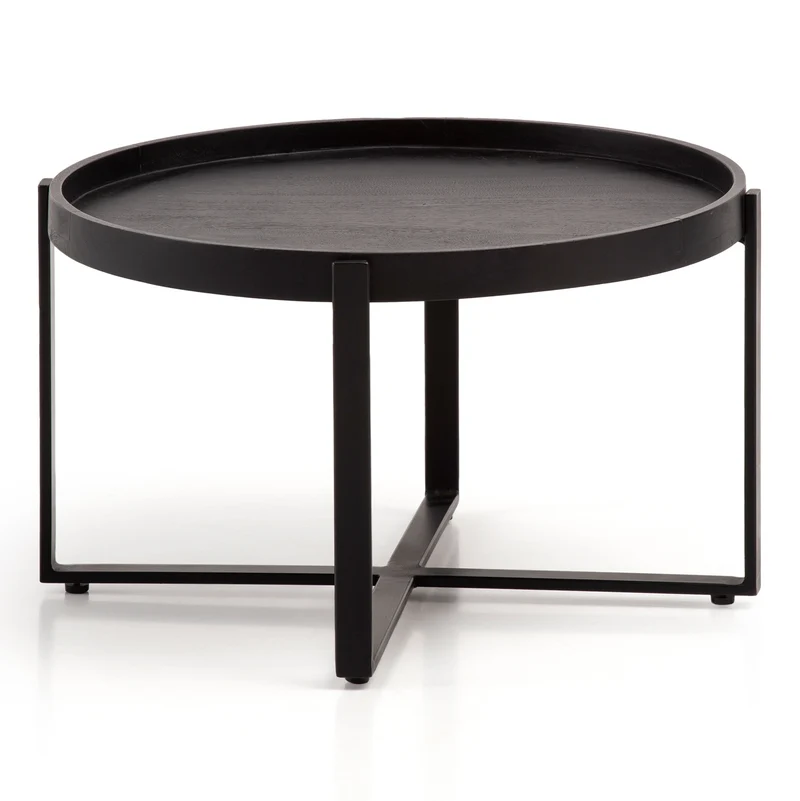 Couchtisch 60x60x35cm Mango Massivholz Metall Schwarz Industrial Rund