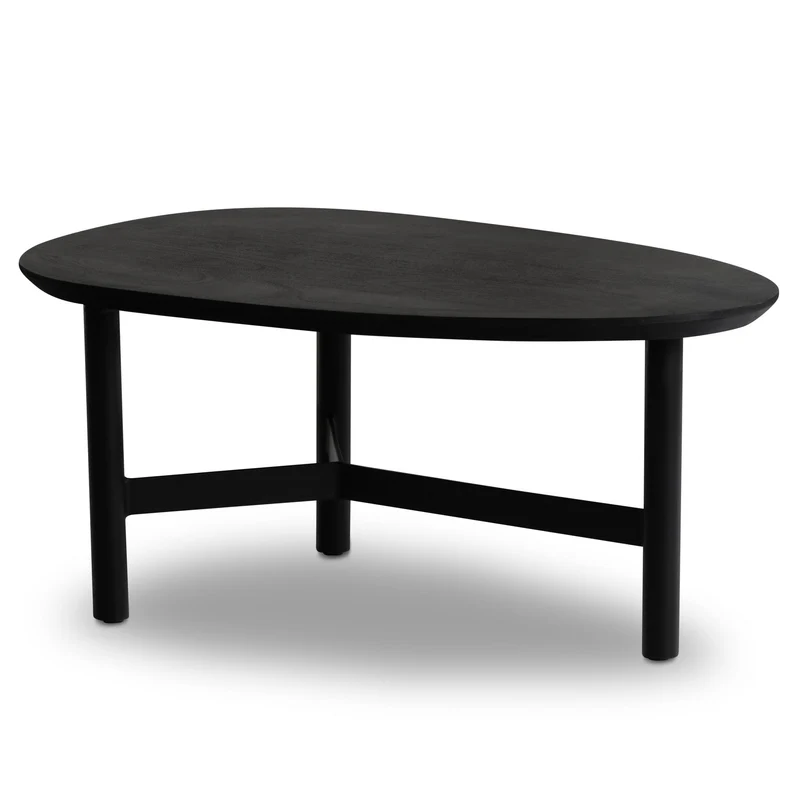 Couchtisch Mango Massivholz Metall Schwarz Nierenform Modern 86x50x37cm